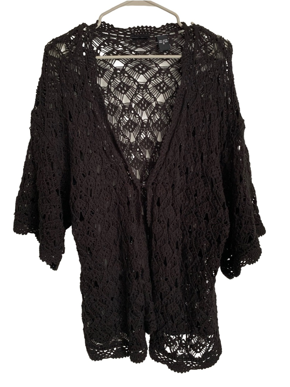 MODA Women’s Black Open Weave Single Button Closure Cotton Cardigan Sweater